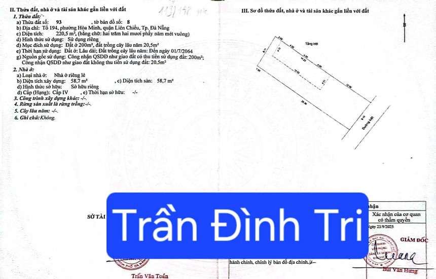 Bán đất kiệt Ô TÔ K66Trần Đình Tri - Lô này xây Căn hộ đúng đẹp